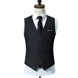 Men's formal slim fit suit vest black waistcoat business wedding dress vest top for men