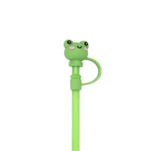 Cute cartoon frog silicone straw cap 8mm dustproof straw cover for reusable cups