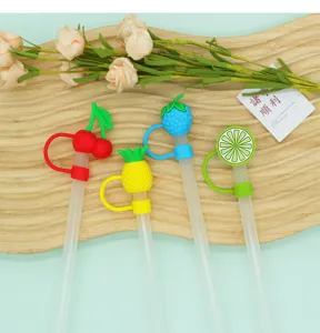 Cute 10mm silicone fruit straw covers reusable dust plugs for drinking straws daily use.