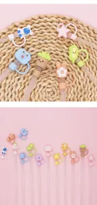 Cute cartoon PVC 3D dustproof silicone straw covers for 8-10mm straws, lovely caps.