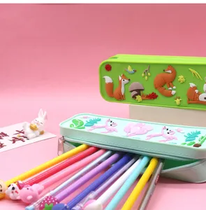 Cute silicone pencil case with 3d cartoon animal patterns, waterproof and durable school supply.