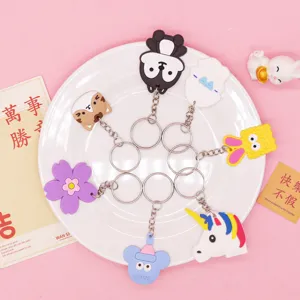 Schattige cartoon PVC zacht rubberen sleutelhanger set, stijlvolle autosleutelhanger hanger, cadeautjes.