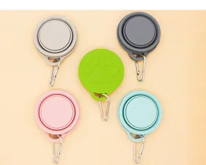 Portable silicone foldable water cup with carabiner, retractable travel cup, multi-color choice.