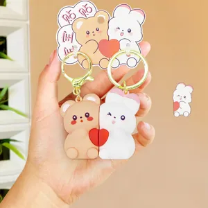 Cute Cartoon Animal Couple Keychain PVC Soft Rubber Magnetic Heart Matching Key Ring Creative Gift Bag Pendant