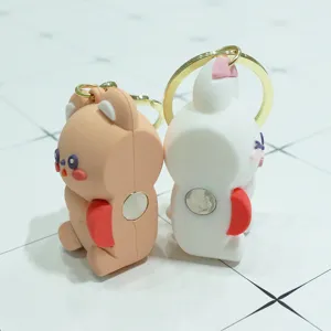 Cute cartoon couple magnetic keychains soft PVC bear and rabbit matching pendants for gifts