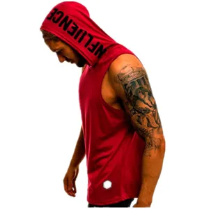 Heren zomer sport mouwloze vest met capuchon, ademende fitness tanktop voor training.