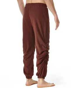 Vista detallada trasera de pantalón casual de lino para hombre, dobladillo elástico suelto.