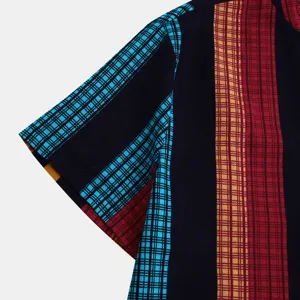 Camicia lino manica corta uomo stile etnico stampa geometrica dettaglio top estivo casual
