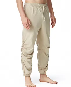 Pantalon casual hombre de algodon lino cordon cintura elastica liso vista detallada