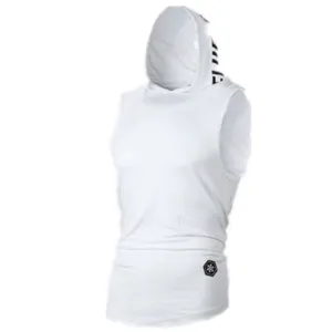 Heren witte mouwloze capuchon fitness tanktop ademende casual sportkleding shirt