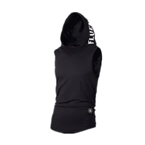 Heren Zomer Sport Mouwloos Vest Met Capuchon Zwart Slim Fit Ademend Fitness Tanktop Detail Weergave