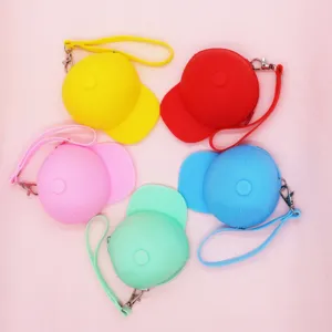 Colorful silicone baseball cap coin purse candy color mini cute key case pouch pendant