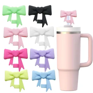 Cute Heart Bow Silicone Straw Cover Dustproof Reusable Straw Cap Drinkware Accessories