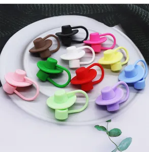 Silicone straw topper cute cowboy hat dust cover for 10mm Stanley cups drink straw cap