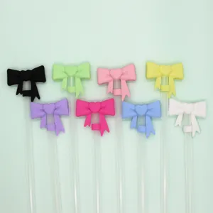 Heart bow silicone straw cover 10mm straw topper for Stanley cup reusable drinking straw