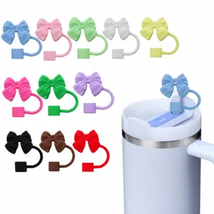 Cute Bowknot Silicone Straw Cover Dustproof Plug Reusable Straw Cap For Stanley Cup Drinkware Accessories