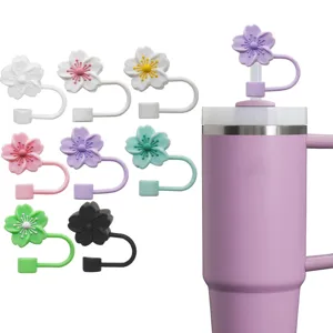 Silicone Flower Straw Cap Cute Begonia Dustproof Reusable Straw Cover For Tumbler Cup Straw Plug Accessories