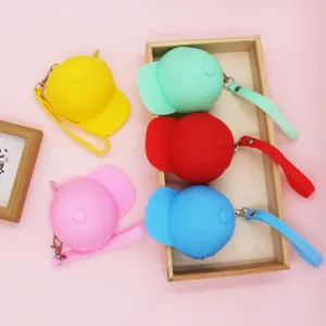 Silicone baseball cap coin purse candy color mini hat key pouch cute portable accessories bag