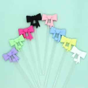Silicone straw cover with cute heart bow design, reusable straw topper for 10mm tumblers cups.