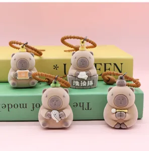 Cute flocked capybara keychain cute animal bag pendant creative cartoon car key ring decor for gifts