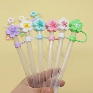 Silicone flower straw covers 10mm cute cherry blossom straw toppers reusable dust plug.