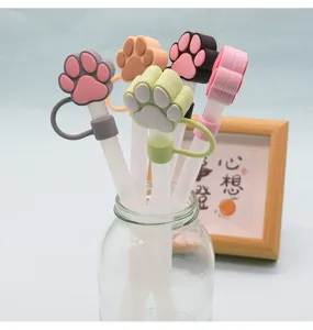 Cute silicone cat paw straw covers 10mm dust-proof straw tips caps for tumblers cups.