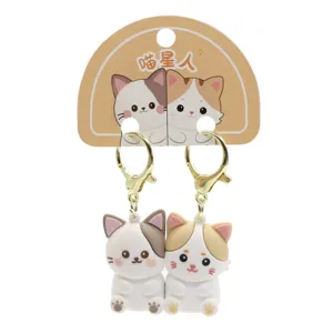 Cute cat couple magnetic keychains pair PVC cartoon key rings for bags and car decor