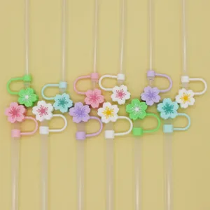 Silicone straw covers 10mm flower straw tips cap set dust-proof reusable cute drink accessories