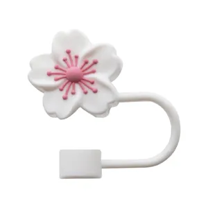 Cute cherry blossom silicone straw cover for Stanley cup 10mm straw topper dust proof cup