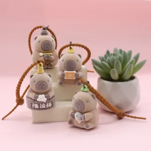 Cute flocked capybara otter keychain couple car key ring plush bag pendant charm