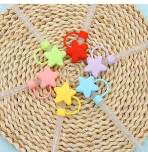 Silicone star straw covers set in multiple bright colors, cute straw toppers for tumblers.