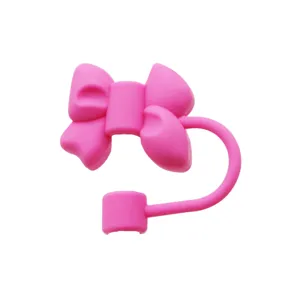 Couvercle de paille en silicone rose nœud accessoire tasse vue principale style.