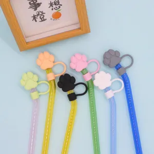 Silicone Cat Paw Straw Covers and Colorful Reusable Drinking Straws Set for Cups