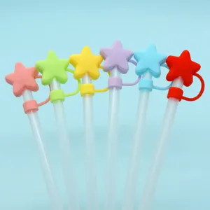Colorful silicone star straw covers cute dust plugs reusable drinking straw toppers set