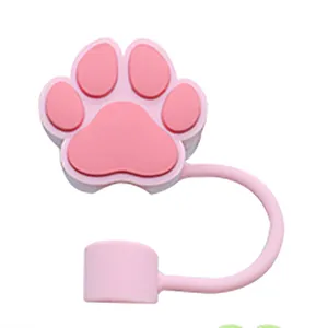 Pink cute cat paw silicone straw cover cap dustproof plug for tumbler cups 10mm accessory