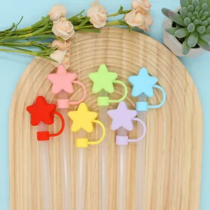 Colorful silicone star straw covers and dust plugs for tumblers and cups, 6 pack set.