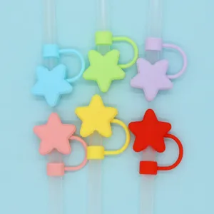 Colorful silicone star straw covers dust plugs set for Stanley cups and tumblers.