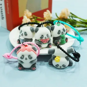 Flocked panda keychain cute bag pendant cartoon animal car key ring plush toy accessory