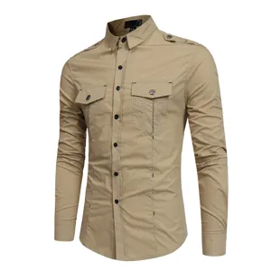 Men's Casual Long Sleeve Cargo Shirt Loose Fit Cotton Button Down Workwear Shirt With Multi Pockets