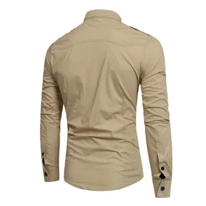 Men's khaki long sleeve casual utility shirt, classic fit button-down everyday workwear top.