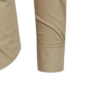 Men casual long sleeve shirt detail khaki cotton workwear sleeve cuff close up view