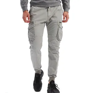 Men grey cargo pants stylish multi-pocket casual jogger trousers for modern daily wear.