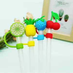 Cute Fruit Silicone Straw Toppers Reusable Straw Cover Dustproof Straw Plug For Tumbler Cups Accessories