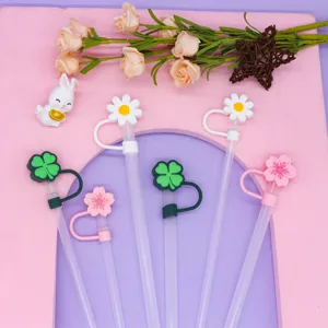 Cute Silicone Straw Cap Flower Dust Plug Reusable Straw Protector Cover Decorative Accessories For Drinkware