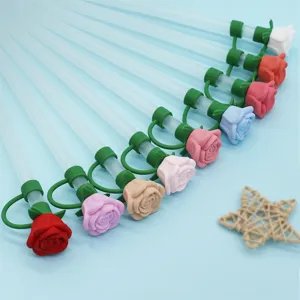 Silicone rose straw covers dust-proof 10mm straw toppers cute floral drink accessories