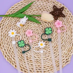 Cute silicone straw covers for 8-10mm straws, floral straw toppers and dust plugs.