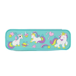 Cute silicone pencil case for students with 3D cartoon unicorn design, waterproof and durable.