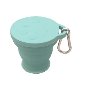 Portable collapsible silicone travel water cup with lid and carabiner - 180ml
