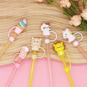 Kreative PVC Cartoon Tier Und Dessert Strohhalm Abdeckung Staubdichter Stecker Wiederverwendbares Trinkgeschirr Zubehör