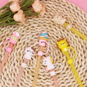 Suesse Cartoon PVC Strohhalm Abdeckungen fuer 7 bis 8mm wiederverwendbare Trinkhalme Deko